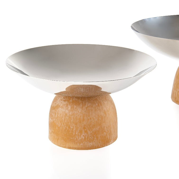 طقم مكون من 2 ستاند للتقديم من الإستانلس ستيل، مع قاعدة من الراتنج - برونزي