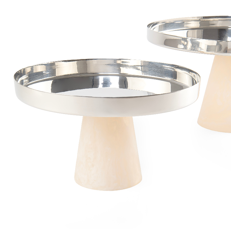 Set of 2 Stainless Steel Serving stands with Wide Conical Resin Base