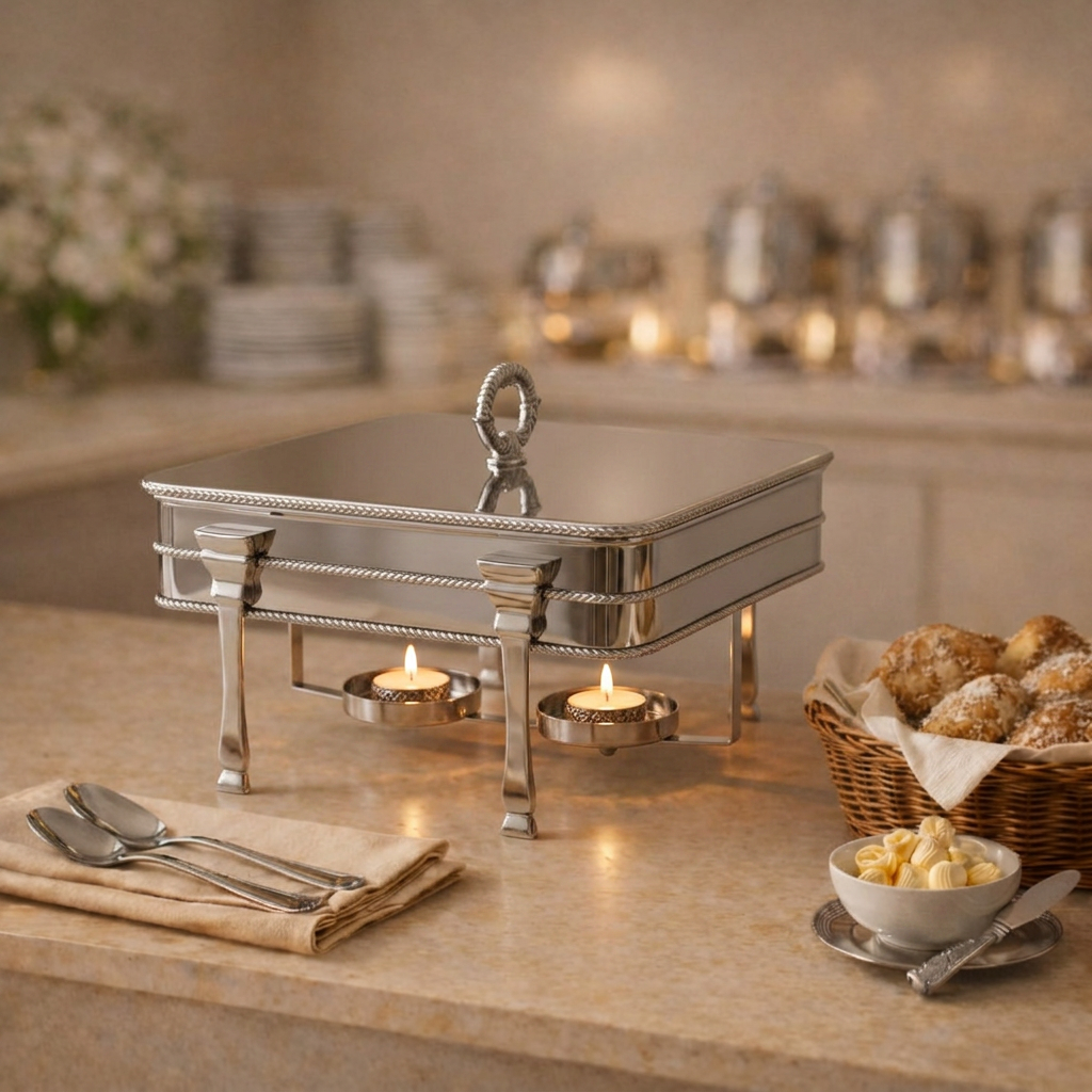 4.0L Silver Stainless Steel Square Food Warmer Chafing Dish
