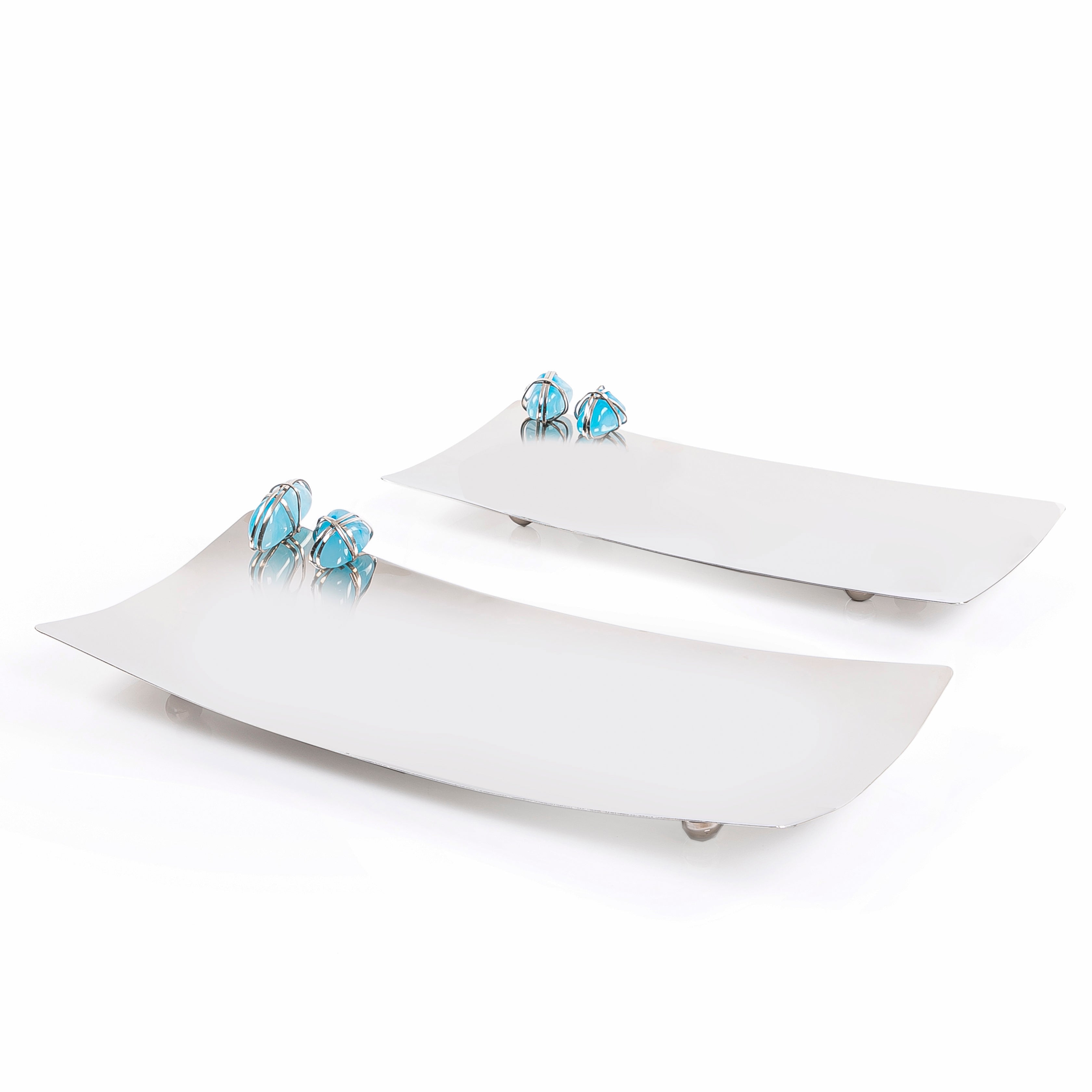Set of 2 steel plates with stone