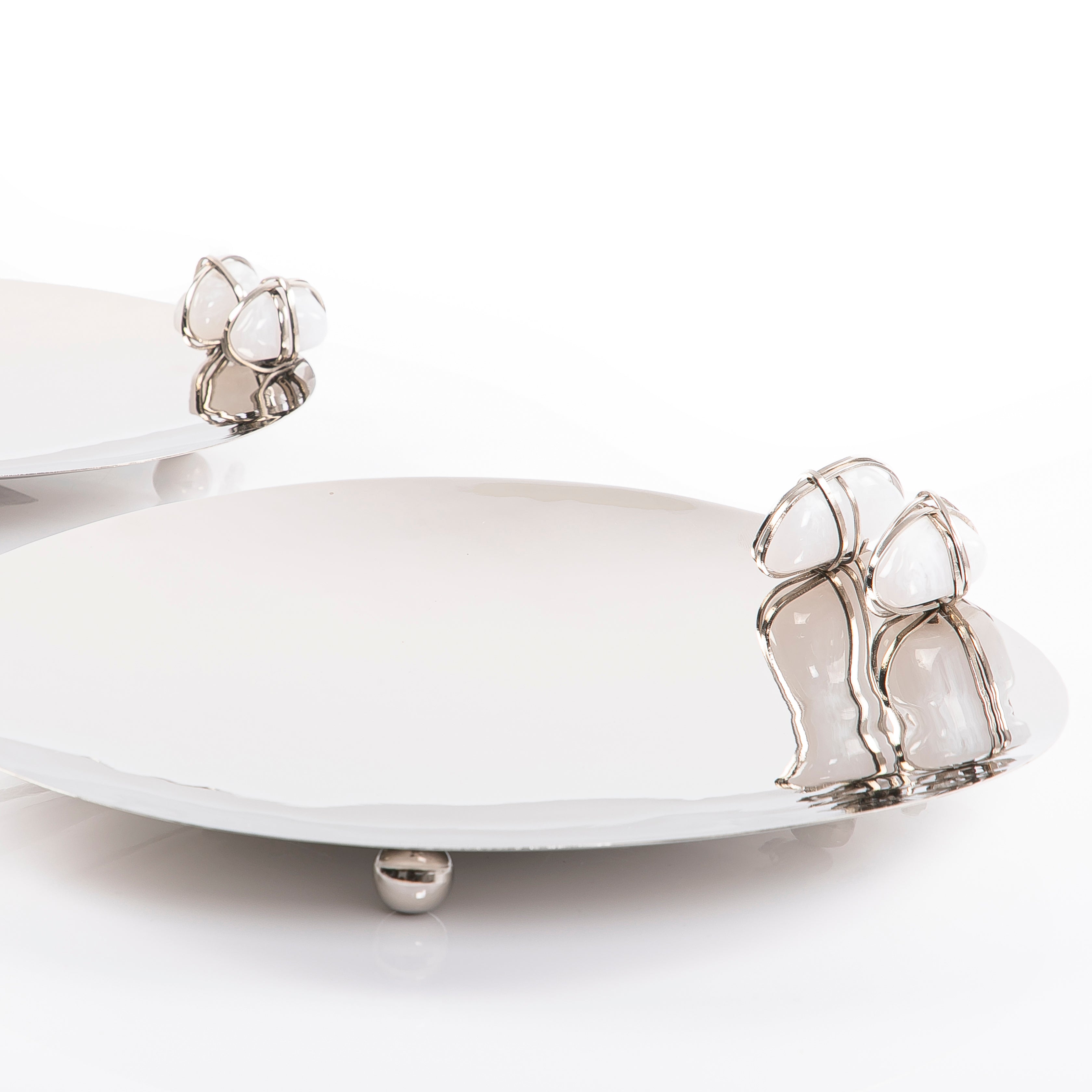 Set of 2 steel plates with stone