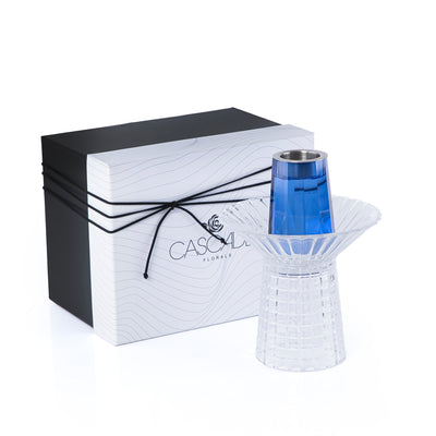 مبخر زجاجي بقاعدة منفصلة مع بوكس هدايا - أزرق