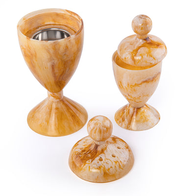 Elegant Resin Mabkhar Set of 2 pcs With Cover - Amber