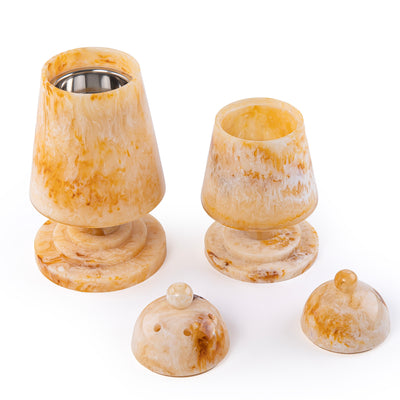 Elegant Resin Mabkhar Set of 2 pcs With Cover - Amber