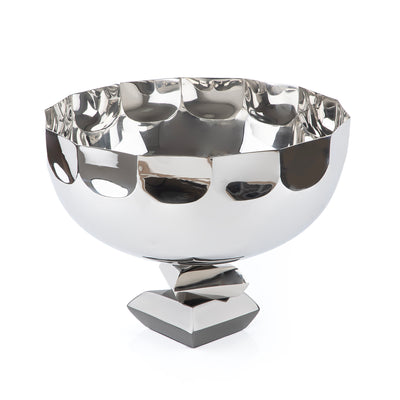 Round Metal Serving Bowl Silver and Black color