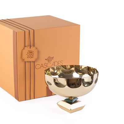 وعاء تقديم دائري معدن مع قاعدة مع بوكس هدايا - ذهبي 