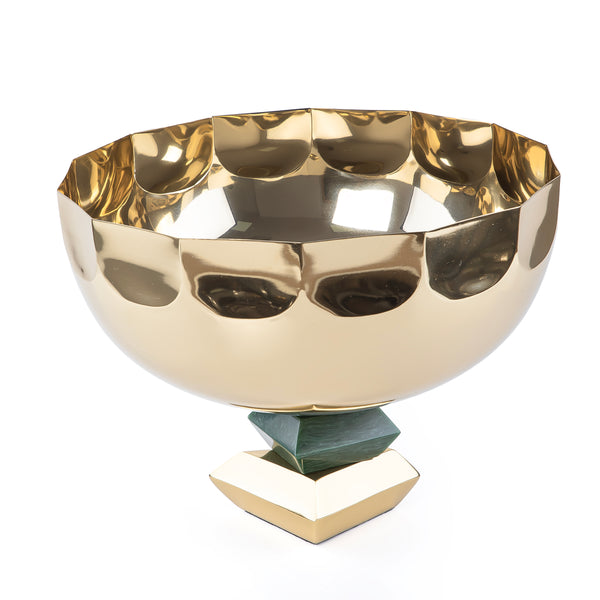 وعاء تقديم معدني دائري باللونين الذهبي والأخضر