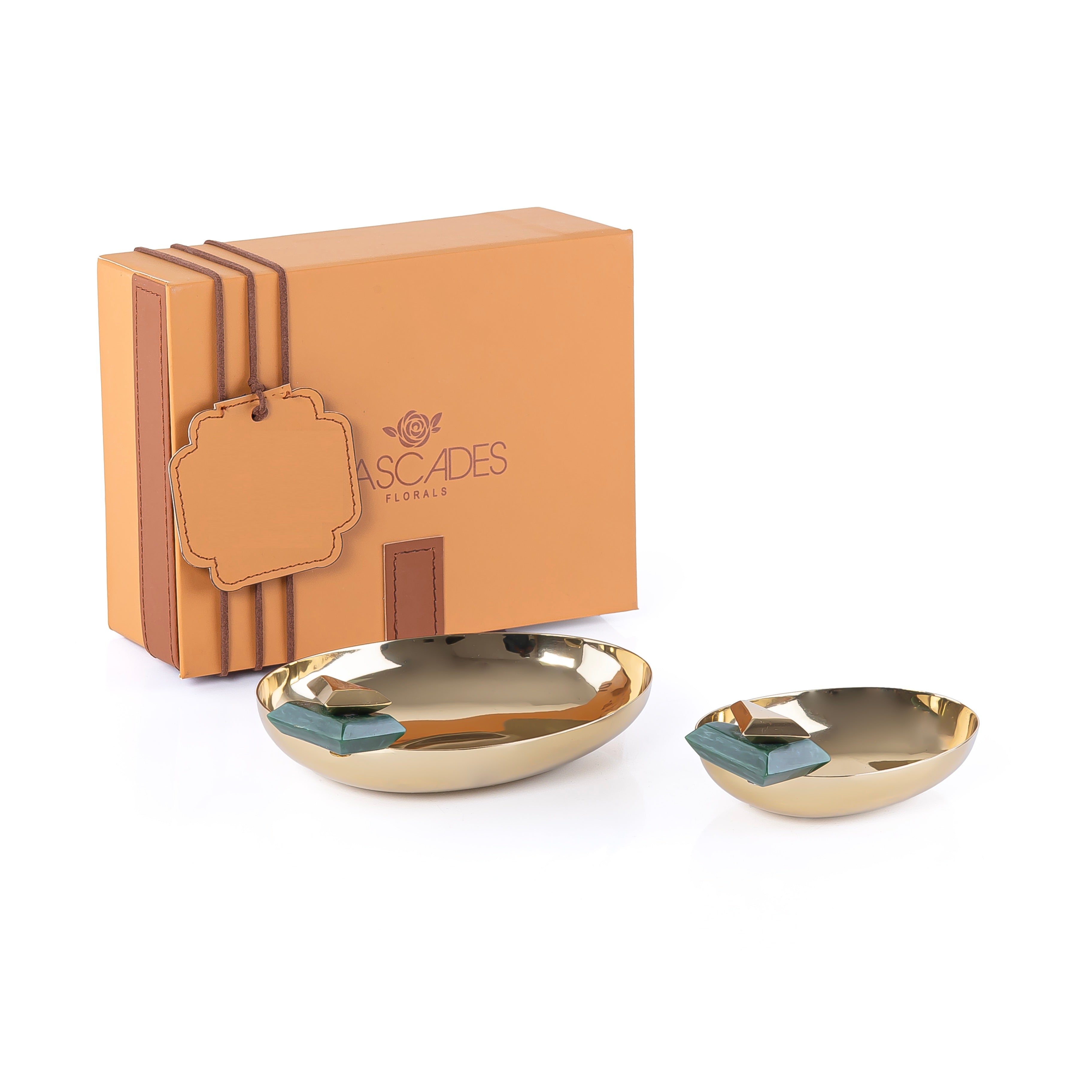 Set of 2 Shiny Steel Serving Bowl with gift box - Gold & Green