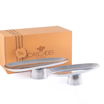 Set of 2 Oval Metal Serveware Stand - Silver