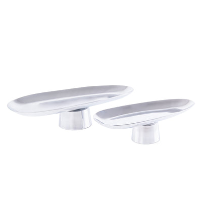 Set of 2 Oval Metal Serveware Stand - Silver