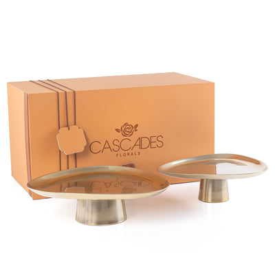 طقم 2 ستاندات تقديم من المعدن مع بوكس - ذهبي