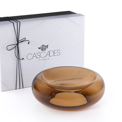 وعاء تقديم زجاجي أنيق حجم كبير - بني