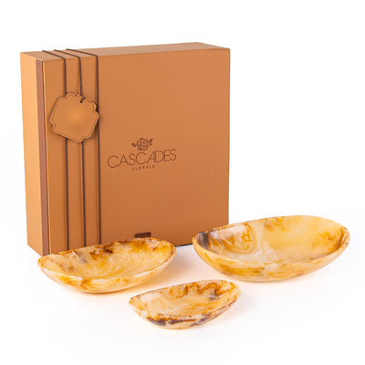 Set of 3 Resin Oval Plate with gift box - Amber