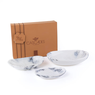 Set of 3 Resin Oval Plate with gift box - White & Black