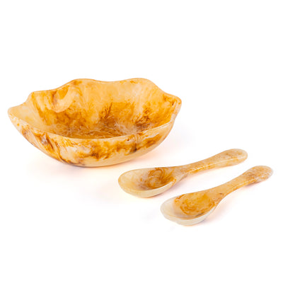 وعاء تقديم كبير من الراتينج مع ملعقتين – عنبر