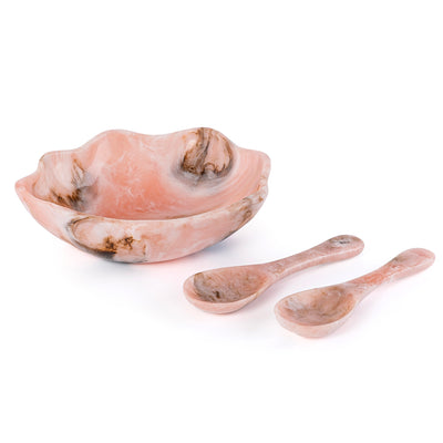 وعاء تقديم كبير من الراتينج مع ملعقتين – وردي