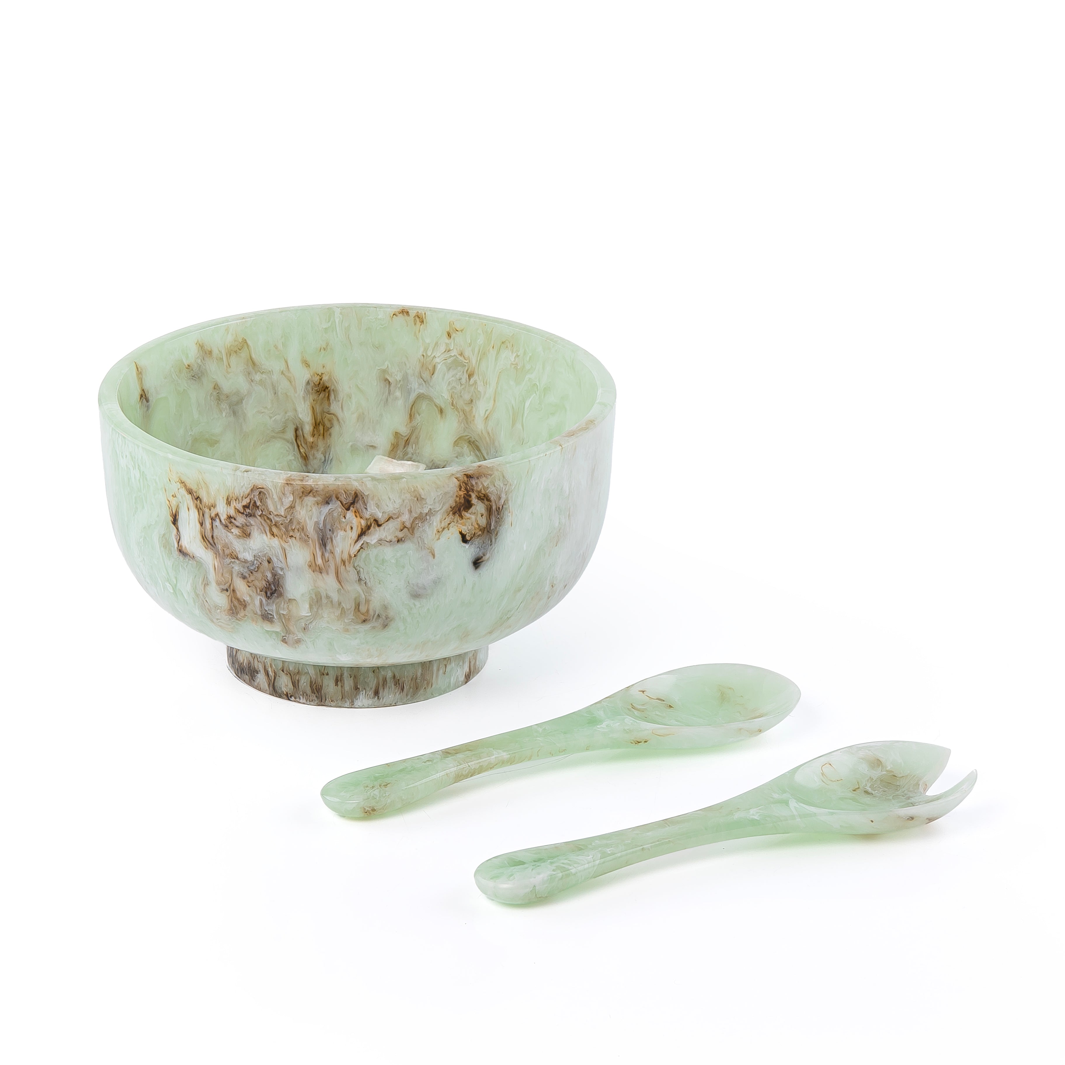 وعاء تقديم من الراتنج مع ملعقتين – أخضر