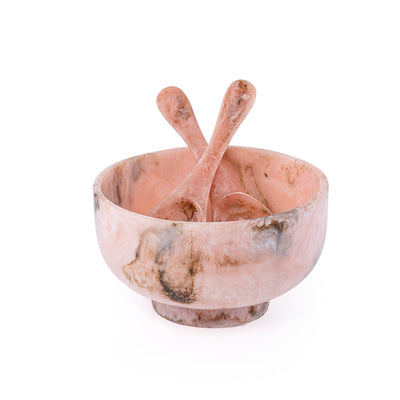 وعاء تقديم من الراتنج مع ملعقتين – وردي