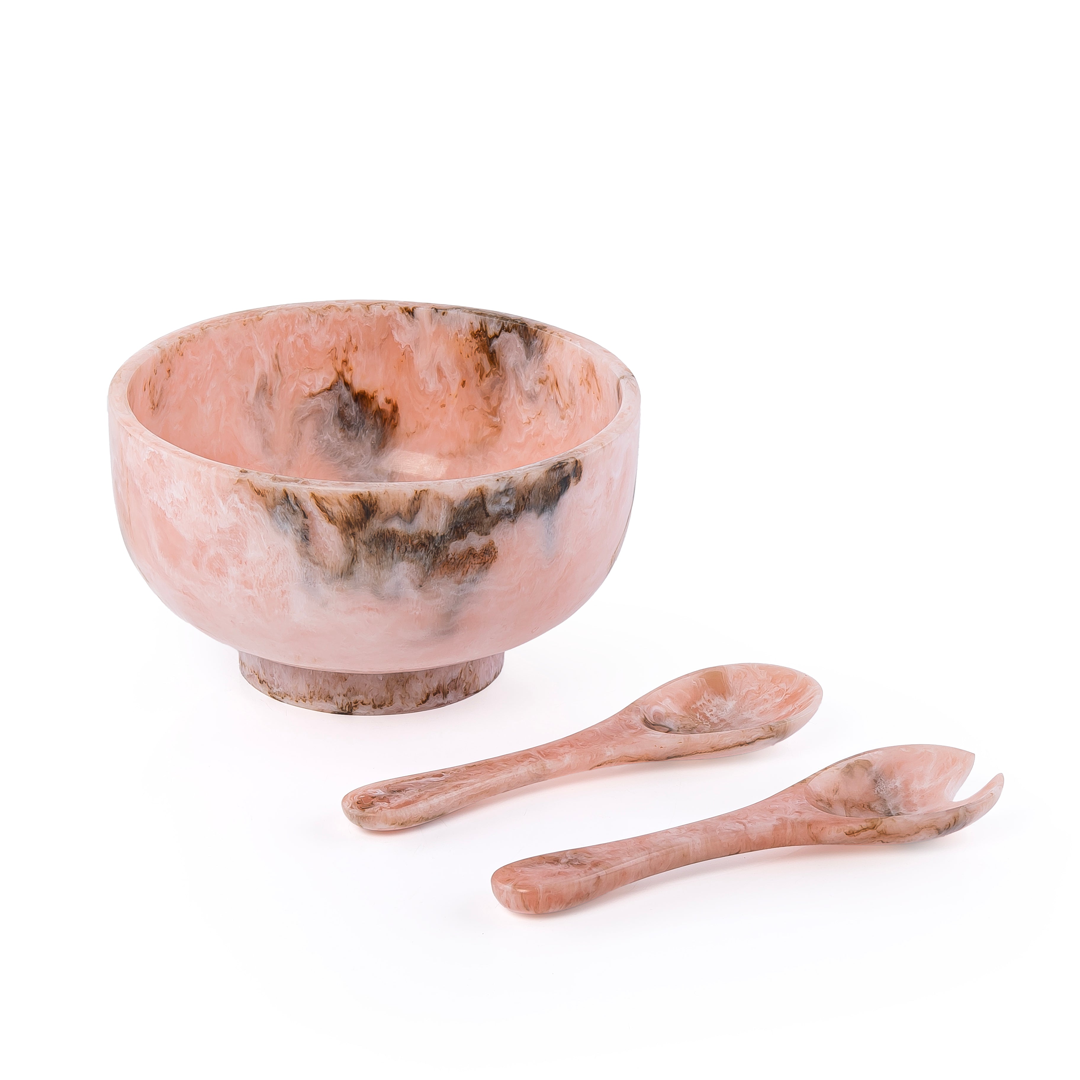 وعاء تقديم من الراتنج مع ملعقتين – وردي
