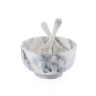 وعاء تقديم من الراتنج مع ملعقتين – أسود&أبيض