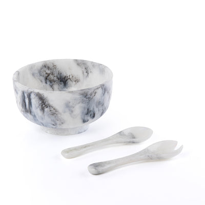 وعاء تقديم من الراتنج مع ملعقتين – أسود&أبيض