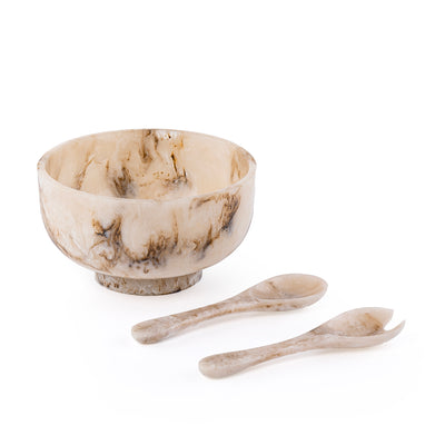 وعاء تقديم من الراتنج مع ملعقتين – بيج