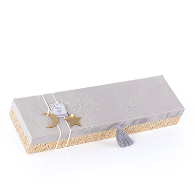 بوكس مجوهرات مستطيل كبير من الراتان مع غطاء – رمادي