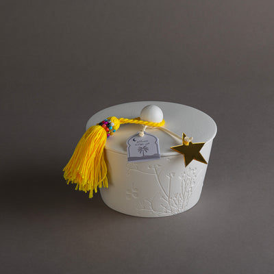 وعاء قرقيعان سيراميك أبيض - أصفر 