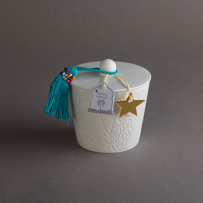 Gergaan Matt White Bowl With Tassel - Blue