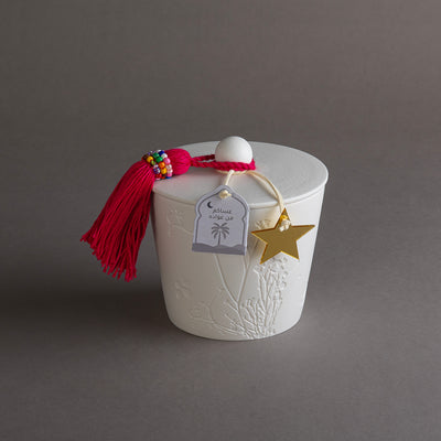 Gergaan Matt White Bowl With Tassel - Pink