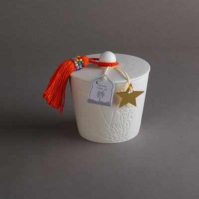 Gergaan Matt White Bowl With Tassel - Orange