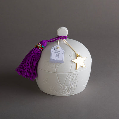Gergaan Matt White Bowl With Tassel - Purple