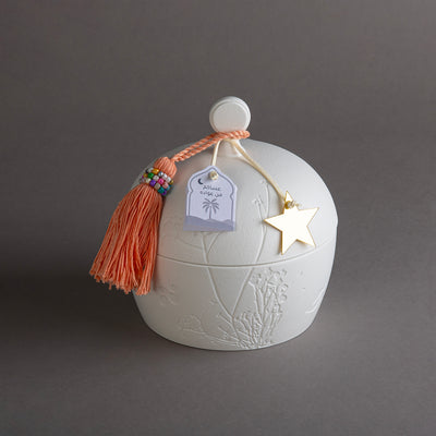 Gergaan Matt White Bowl With Tassel - Peach