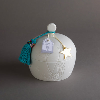 Gergaan Matt White Bowl With Tassel - Blue