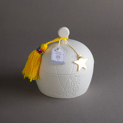 Gergaan Matt White Bowl With Tassel - Yellow