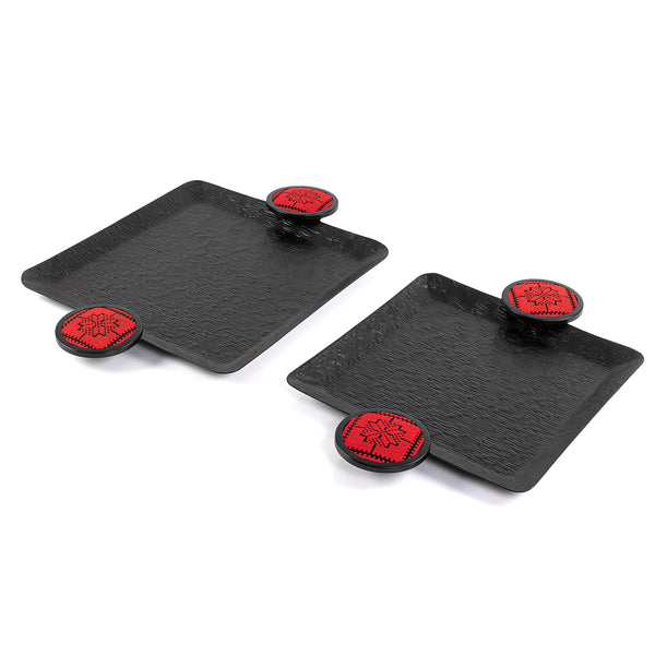 Set of 2 metal tray with fabric handle