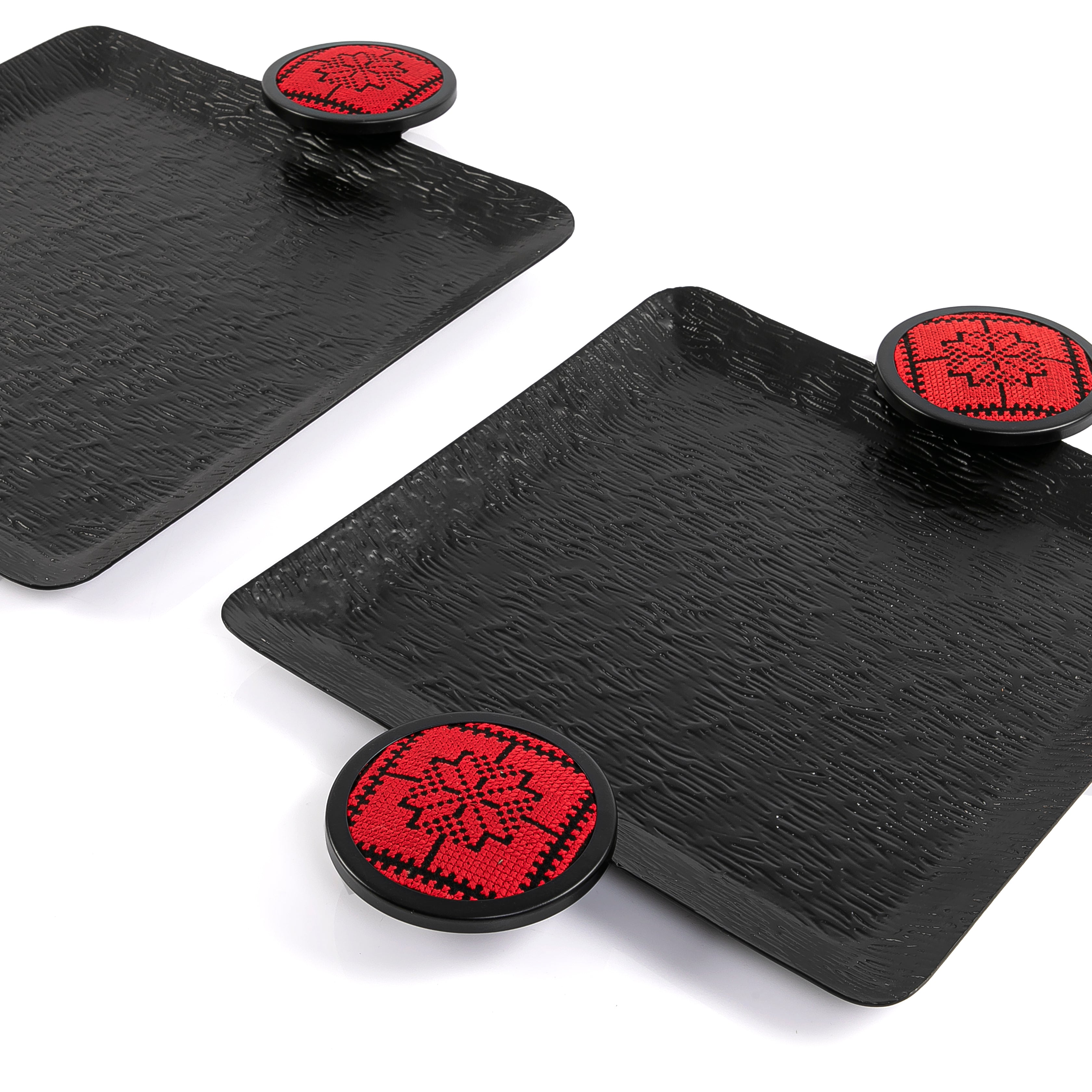 Set of 2 metal tray with fabric handle