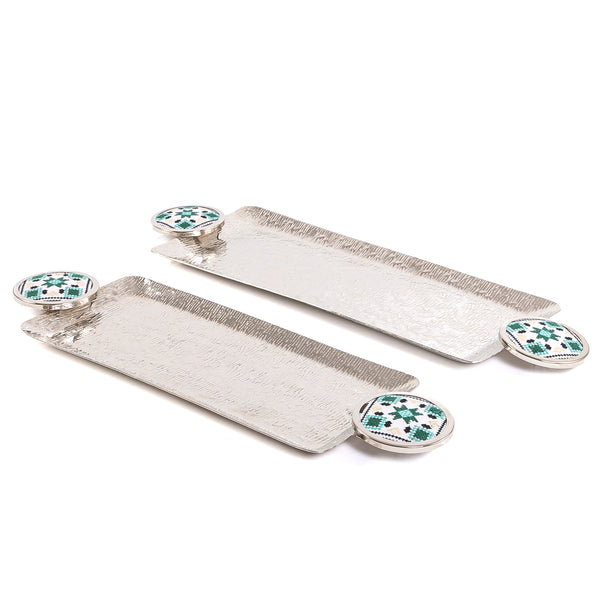 Set of 2 metal tray with fabric handle