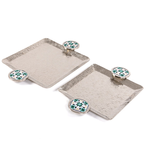 Set of 2 metal tray with fabric handle