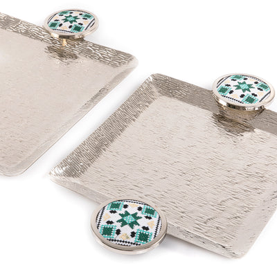 Set of 2 metal tray with fabric handle