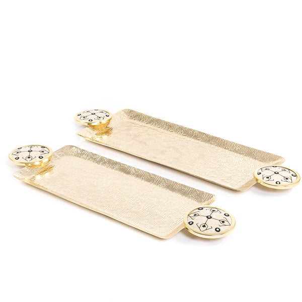 Set of 2 metal tray with fabric handle