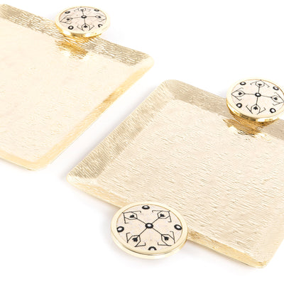 Set of 2 metal tray with fabric handle