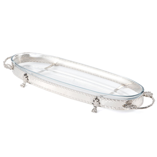 Oval Stainless Steel Tray With Glass Bowel