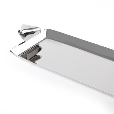 صينية تقديم معدنية مستطيلة باللون الفضي والأسود - صغير