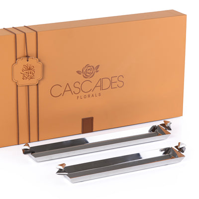 طقم مكون من 2 صينية معدن طويلة للتقديم مع بوكس هدايا - فضي & أسود