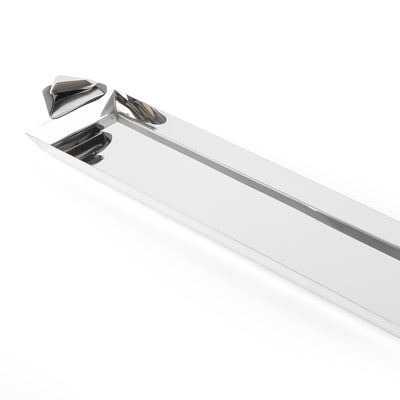 صينية تقديم معدنية طويلة باللون الفضي والأسود 