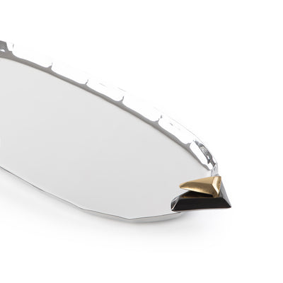 صينية تقديم معدنية بيضاوية صغيرة باللون الذهبي والأسود - صغير