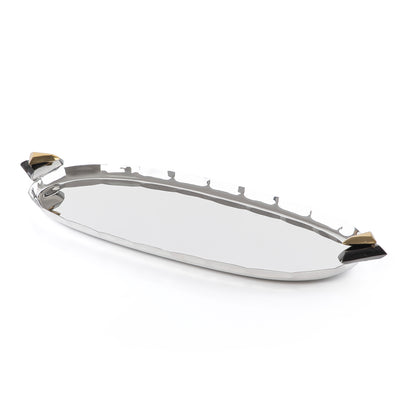 صينية تقديم معدنية بيضاوية صغيرة باللون الذهبي والأسود - كبير