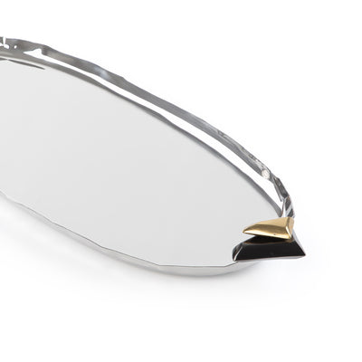 صينية تقديم معدنية بيضاوية صغيرة باللون الذهبي والأسود - كبير