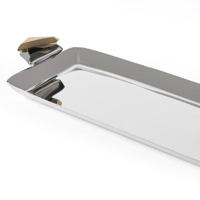 صينية تقديم معدنية مستطيلة باللون الأسود والذهبي - صغير